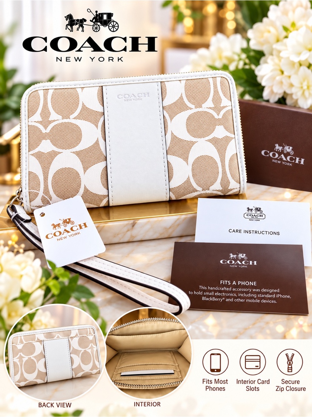 COACH Signature C Monogram Zip-Around Wallet / Wristlet